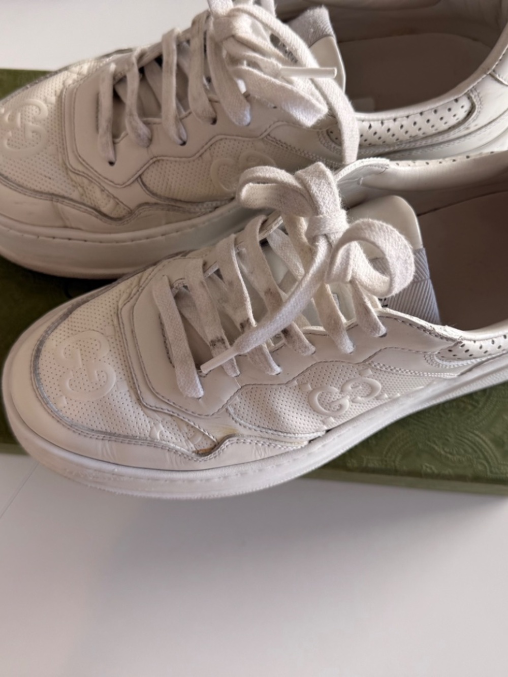 Gucci GG Embossed White Leather Platform Sneakers - Picture 4 of 6